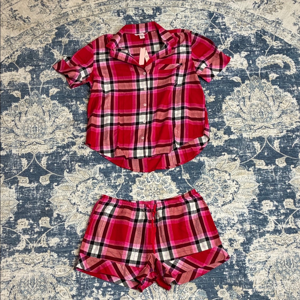 Victoria Secret Pajama Short Set Plaid Small
